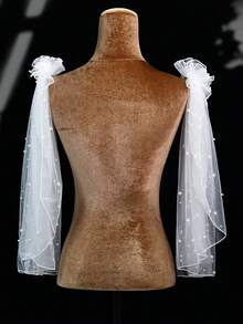 Pink Bridal Shawl, Faux Pearl Detachable Shoulder Wrap, Suitable For Wedding, Party, Easter - Multicolor - View 10