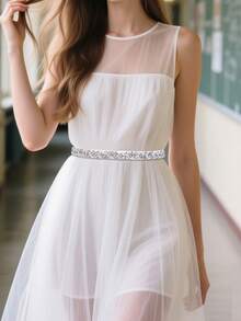 1pc Long Crystal & Rhinestone Wedding Bridal Sash/Belt, Versatile Unique Waist Decor For Formal Dresses, Parties, Dates - 002 Color - View 2