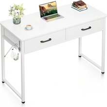 40 Inch Small Office Computer Desk With 2 Drawers & Headphone Hook - Compact Writing Desk For Home Office, Study Or Work, Modern Space-Saving Design For Small Spaces, White - A - View 9