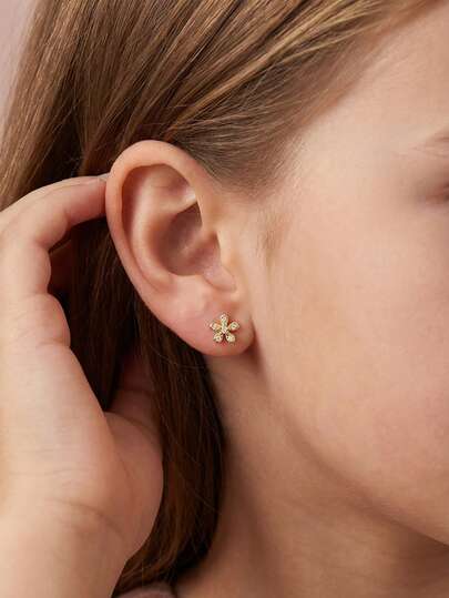 1pair Beautiful And Sweet Pave Zirconia Flower Stud Earrings Suitable For Girls Delicate Elegant Party Banquet Jewelry Gift For Daily Life