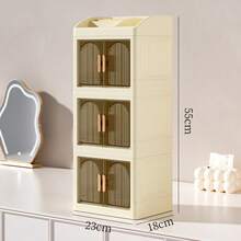 New Foldable Makeup Box, Cosmetic Storage Box, Drawer-Style Desktop Storage Cabinet, Dressing Table Storage Box, Large Capacity, Ideal Gift For Halloween And Thanksgiving. - Apricot 3 Layers - View 2