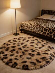 1pc Round Leopard Print Faux Fur Rug, Love & Healing Bedroom Decor, Small Rug, Carpet, Home Decor, Living Room Rug, Living Room Small Rug, Bedroom Rug, Living Room Home Decor, Outdoor Rug, Washable Rug - Multicolor - View 2