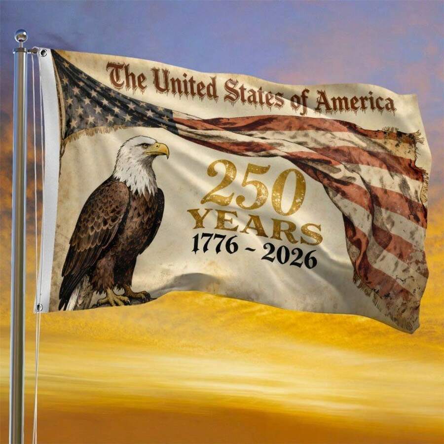 1pc An Oversized American Flag Banner - Celebrating The 250Th Anniversary Of The United States' Independence (1776-2026), Suitable For Independence Day, Memorial Day, And Veterans Day - 2 Grommets (Left) | 2x3 ft / 24x36 Inch - 查看 1