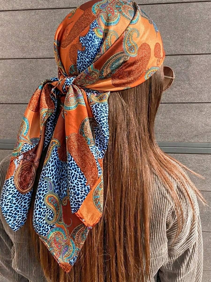 1 chiếc khăn vuông/khăn bandana in họa tiết hình học sang trọng, chất liệu satin, kích thước 90x90cm, hiệu Fashion Palace dành cho nữ, thích hợp sử dụng hàng ngày.