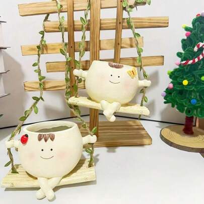 1 قطعة حاوية زهور علوية على الطراز الإسكندنافي - مصنوعة من مادة الراتنج بشكل وجه إنساني مبتسم - حاوية زهور معلقة متعددة النباتات الخضراء والنباتات المائية لشرفة أو حديقة - قطعة ديكور داخلي لغرفة المعيشة أو النوم - حاوية زراعة نباتات خضراء مبتكرة للشخص الكسول - هدية عيد أو قطعة ديكور منزلية ناعمة