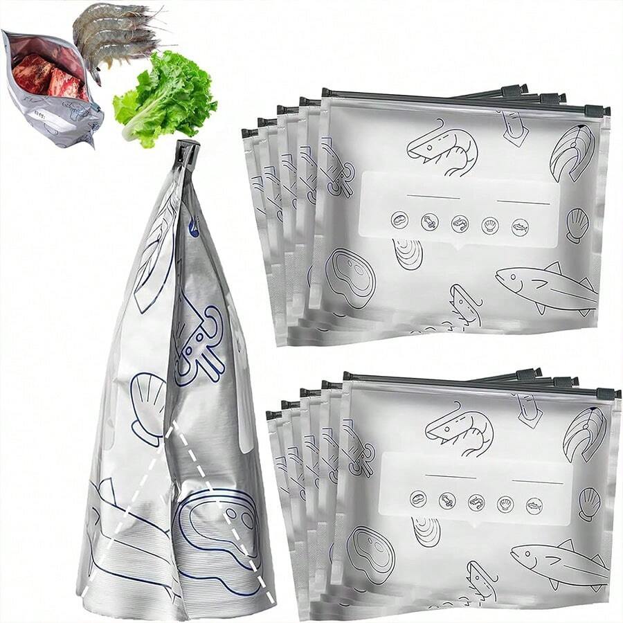 60 piezas Bolsas de almacenamiento de aluminio reutilizables perfectas para la organización de la cocina en el refrigerador o congelador, 3 tamaños con cierre hermético para conservar frescos frutas, verduras, carnes, granos, frutos secos y aperitivos. Bolsas sellantes para preservación de alimentos, accesorios de cocina.