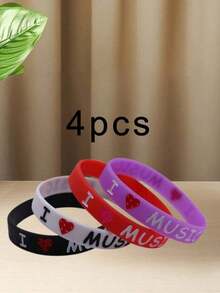 4pcs Multi-Color Combination "I Love Music" Waterproof & Durable Silicone BraceletWomen's Minimalist Bracelet & Bangle, Exquisite & Fashion Design, High-Quality Texture, Brighten Skin Tone & Slim Wrist Look, Unique Non-Repetitive Style, All-Match For Daily Wear, Commute, Vacation, Party, Banquet & Bridal Jewelry, Perfect Gift For Birthday, Best Friend, Valentine's Day And Mother's Day - 彩色 - 查看 4