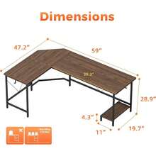 Desk, Computer Desk, Mericonia 59 Inch Large L Shaped Desk, Simple Corner Gaming Desk With CPU Stand Hooks, Computer Desk Home, Bedroom Office Workspace, Walnut - Walnut + 59 Inch - View 2