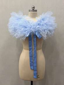 1pc Black Tulle & Mesh Bridal Shawl, Fluffy Short White Wedding Shrug Collar Accessory,Elegant,Birthday - Multicolor - View 12