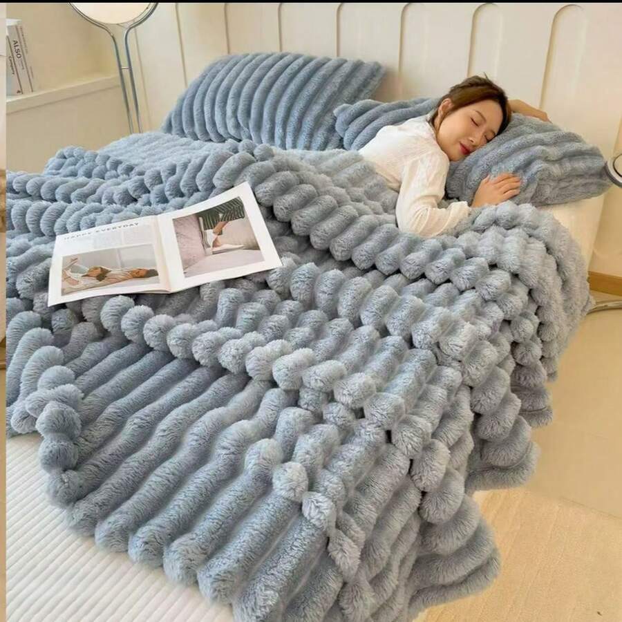 180CM*200CM Manta de Felpa de Alta Calidad – Extra Suave y Acolchada para Cama y Sofá - Azul - Ver 1