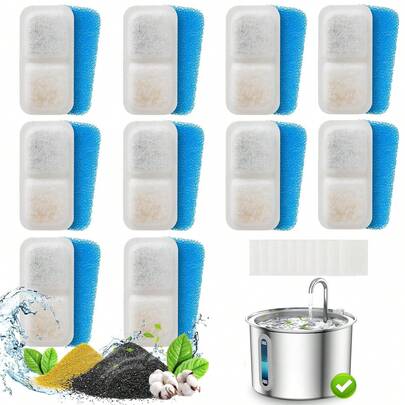 适用于 67 盎司/2 升不锈钢猫咪饮水机的 4/10/16/20 个替换滤芯，包含活性炭、离子树脂和 PP 棉，可保持水质清新洁净。