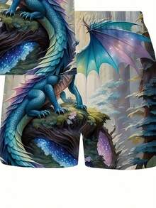 Ein Set aus übergroßem-Shirt und Shorts mit Drachenmuster-Design. Die ideale für den Sommer, aus weichem und atmungsaktivem Stoff, für Outdoor-Aktivitäten, maschinenwaschbar, auch in großen Größen erhältlich. - Mischfarben - Übersicht 4