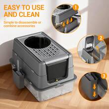 Extra-Large, Enclosed Stainless Steel Cat Litter Box With Two Entrances – 60 X 40 X 43.5 Cm, Metal Cat Litter Box With Hinged Lid And Removable Design For Easy Cleaning, Ideal For Small To Large Cats - 60*40*43.5CM - Xem 4