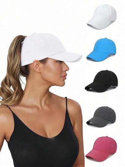 1pc כובע בייסבול בצבע אחיד לחוץ, נשים ספורט מזדמן קוקו מוצלב רשת נושם חצי כובע הגנה מפני השמש