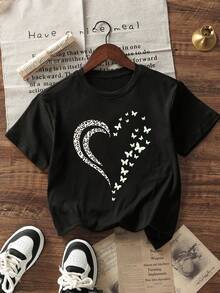 Women's Crew Neck Short Sleeve Basic Tee, Soft Skin Friendly Fabric Casual Daily Streetwear All Match Top - Black - View 5