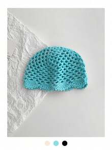 Hand-Knitted Floral Hollow-Out Beanie, Women's Lightweight Breathable Crochet Slouchy Boho Beanie Hat, Spring/Summer Thin Versatile Knitted Cap - Multicolor - View 16