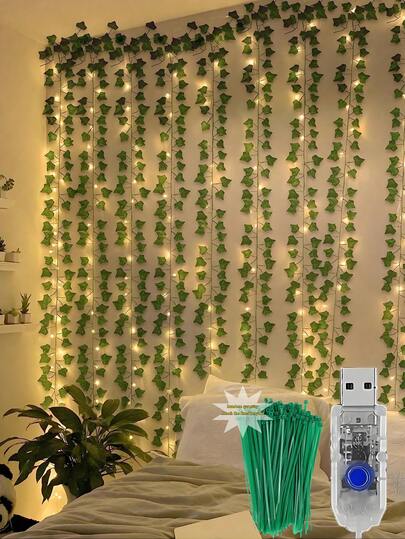 1pc 20/50/100 USB Powered Copper Wire Curtain Lights, Copper Wire Fairy Lights, 3x2M Ivy Curtain Lights, Spring Decor, Wedding Decor Lights, 8 Lighting Modes, With Fixed Ties, LED Artificial Ivy Garland Curtain Lights, Hanging Fake Vine Lamp Decor, Suitable For Home Bedroom, DIY, Party, New Year, Daily Decor, Wedding Wall Decor, Room Decor, Home Decor, Room Decoration Supplies, Graduation, Decoration, Decorations, Home Decor Items