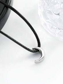 1pc Stainless Steel Moon Pendant Adjustable Wax Rope Necklace, Fashionable & Personalized For Men - Multicolor - View 2