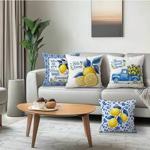 4 vỏ gối trang trí in một mặt họa tiết chanh, chất liệu nhung màu đào, 100% polyester, thích hợp cho phòng khách, ghế sofa, phòng ngủ - Trang trí đa không gian, không kèm ruột gối, kích thước 40x40cm/45x45cm/50x50cm - Chủ đề văn bản chanh - Xem 5