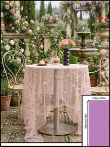 1件刺绣花卉提花半透明蕾丝桌布,美式复古乡村风格,适合节日、聚会、婚礼、生日、家居装饰,四季皆宜。 - 淺粉色 - 查看 17