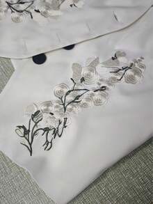Chaleco/chaqueta de mujer con bordado floral de un solo botonadura, versátil y apropiado para el uso diario y el trayecto al trabajo - Blanco - Ver 3