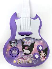 SANRIO 1pc Realistic Dynamic Music Guitar Toy Instrument, 4-String Electric Guitar Toy With Light & Sound Effects, Suitable For Children's Early Education, Plastic Material, Simulated Rock Music Instrument Toy - Multicolor - View 6