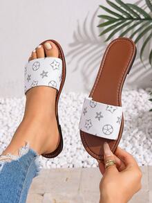 Women's Summer Beach Slippers, Casual Roman Style, Comfortable Low Heel With Embossed Design, Beach Key French Flat Sandals - White - View 6