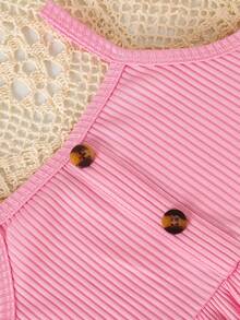 Young Girl Solid Color Ruffle Camisole Top And Butterfly Print Flare Pants Casual Outfit - Baby Pink - View 7