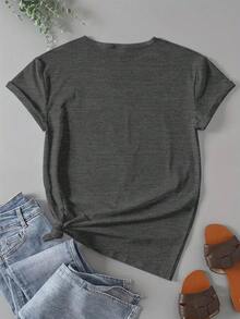 Neutral Vintage Style T-Shirt, With Fun Quotes Print Of 'Things We Have Done, Don't Want, Will Do, Won't Do', Short-Sleeve Round-Neck Casual Soft Tee, Daily Wear Patterned Top - 黑色 - 查看 9
