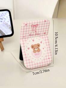 1/2pcs Cute Pink Bow Teddy Bear Folding Makeup Mirror, Adjustable Height Desktop Mirror, Portable Travel Pocket Mirror, Mini Handheld Mirror, Multiple Patterns Available, Birthday/Holiday Gift For Her - Multicolor - View 2