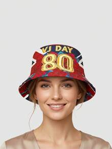 1pc European And American Style Beer Print Bucket Hat, Double-Sided Wear Small Brim Sun Hat, High-End 80s Beach Holiday Vibe - A - View 1