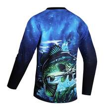 TELEYI Men's 3D Digital Print Long Sleeve Sun Protection Shirt, Quick-Dry Breathable 100% Polyester Knit Fabric, V-Neck Sports Top Fall - Blue - View 2
