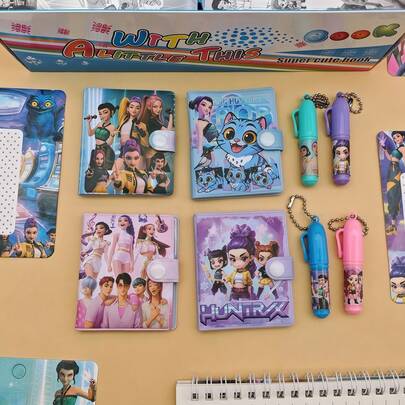 1pc A Popular K-Pop K-Pop Demon Cute Notebook With Ballpoint Pen Set, Prize Gift Stationery, Spiral Notebook, Practical Exercise Book, Fun Gift, Female Warrior K-Pop Toy, Back-To-School Gift, Easter Toy, Easter Basket Filler