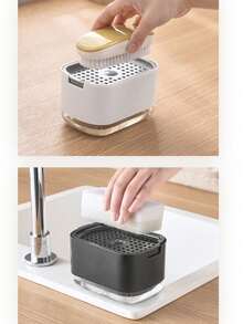 Tableware Soap Dispenser And Sponge Stand, Sink Soap Pump Dispenser, Liquid Soap Dispenser, Kitchen Detergent Press Box, Suitable For Kitchen, Bathroom And Sink (Black, White) - T577 Press-type Soap Dispenser - View 2