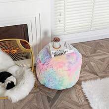 Asuprui Puf otomano sin relleno puf redondo asiento otomano reposapiés de piel sintética suave 20 x 20 x 12 pulgadas silla mullida reposapiés con almacenamiento para sala de estar recámara - Arco iris - Ver 7