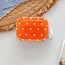橙色波点双面全印花设计，带1个白色圆形按钮，兼容苹果4代蓝牙耳机盒，也适用于Pro 2/Pro 3/第三代耳机保护盒（不含耳机） - 橘色 - 查看 8