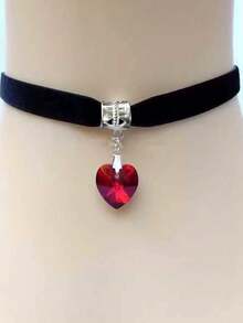 1pc Gothic Style Crystal Heart Pendant Fuzzy Necklace, Retro Y2K Style Necklace, Suitable As Gift For Girls, Valentine's Day, Mother's Day - Love - View 5