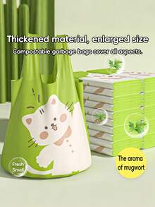One Roll Of 50 Green Portable Large Garbage Bags - Suitable For Various Uses Including Office, Kitchen, Living Room, Bathroom, And Outdoor Catering/Commercial Waste. Stylish Garbage Bags For Christmas And New Year. - 綠色 - 查看 3
