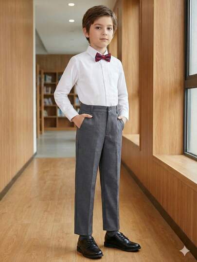 Boys' Formal Pants, Straight Leg Uniform Pants, Grey, Size 4-10 Years