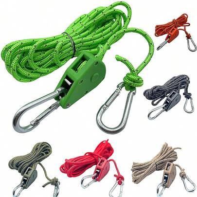 4mm X 4m Tent Guy Rope With Metal Tightener Pulley, Camping Adjustable Tensioner Cord