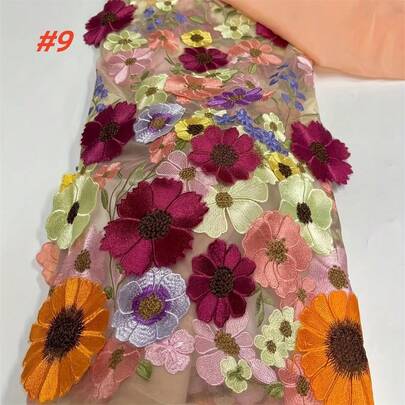 2026 Tela de encaje de poliéster bordada con flores 3D de alta calidad nueva de Nigeria, adecuada para coser vestidos de fiesta y boda