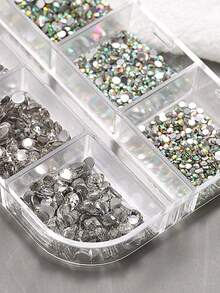 Multi-Size AB Crystal Rhinestone Nail Art Decoration Set, Flat Back Transparent Crystal Rhinestones DIY Nail Decor With Nail Wax Pencil, Tweezers And Other Nail Art Supplies - Multicolor - View 7
