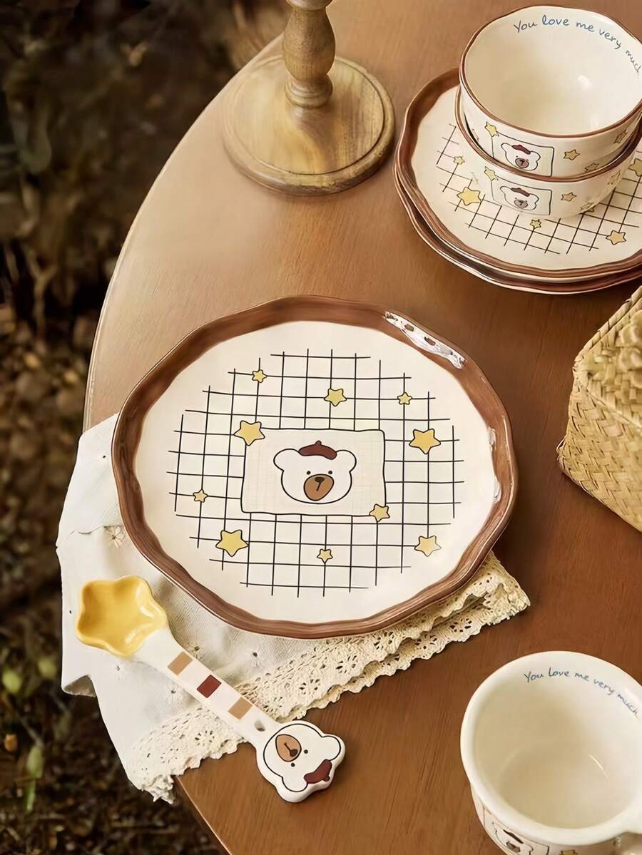 卡通星熊陶瓷餐具，马克杯咖啡杯甜点酸奶饭碗碟，适合家庭厨房日常使用 - 彩色 - 查看 1