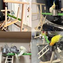 Parque de juegos para pájarosPerchas para Aves Periquito Perchas para Jaulas de Aves cacatúas Juguete ​para loros con bandeja extraíble viene con 2 vasos de acero inoxidable columpio escalera - Blanco - Ver 5