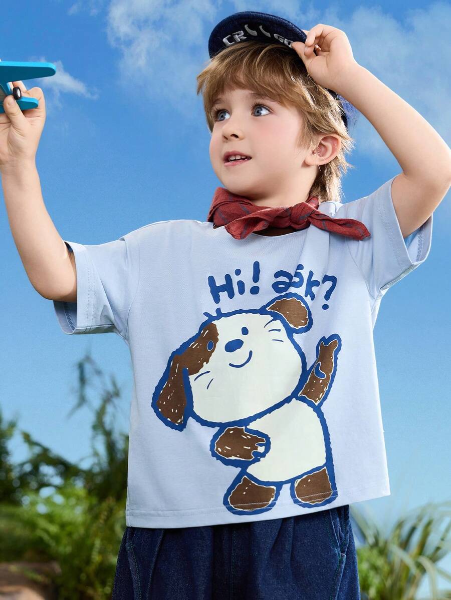 ASK JUNIOR 2026夏季儿童短袖T恤，男童圆领印花休闲T恤 - 淺藍色 - 查看 1