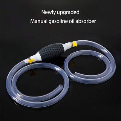 A Multifunctional Portable Suction Pump With An Extendable PVC Hose, Suitable For Transferring Natural Gas, Petroleum, Water And Fuel. Compact Design With Adjustable Flow Control Knob, Available In Black And White Colors.