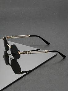 Classic Gold-Frame Unisex Rimless Fashion Glasses With Polygonal Design, Protection, Urban Fashion Style - Multicolor - View 4