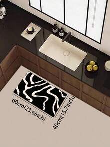 1pc Black Silica Gel Kitchen Mat With Flowing White Asymmetrical Curved Line Texture, Abstract Art Feeling, Luxurious And Fashionable, Cushioning Anti-Fatigue Kitchen Carpet With Surface Fabric, Middle Sponge Absorbent Material, And Non-Slip Rubber Bottom - Multicolor - View 17