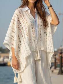 1pc Knitted Shawl, Women's Spring/Summer Beach Cover-Up Cover Up Sweater Cloak Cover Up - Multicolor - View 3