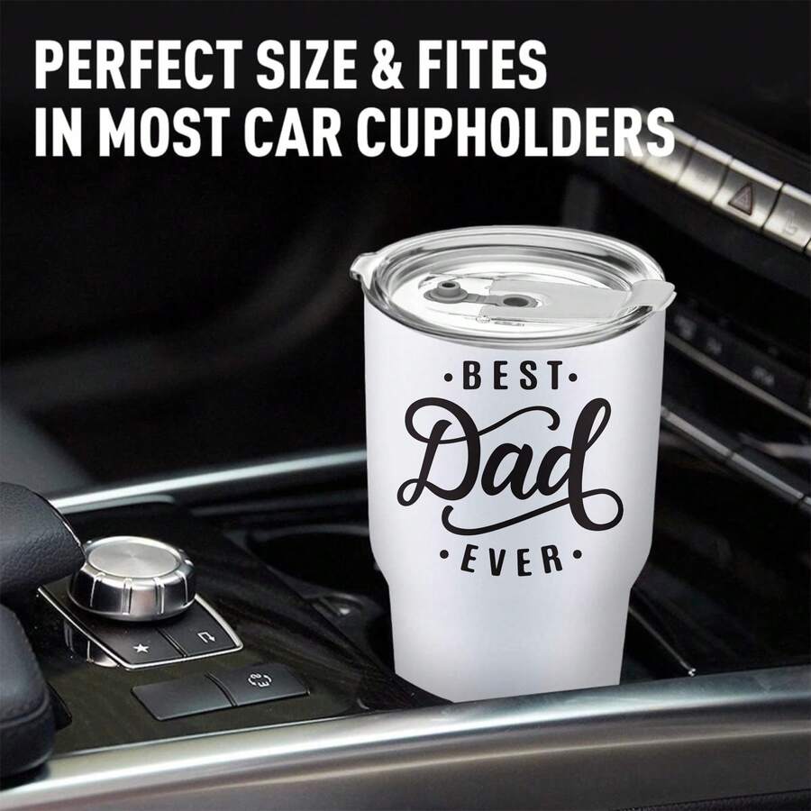 30oz Stainless Steel Tumbler Black White Options, Best Dad Ever Graphic Cups, Insulated Travel Coffee Mug With Lid And Straw , Double Wall Vacuum Reusable Travel Cups, Funny Birthday Party Gift For Men - trắng - Xem 1